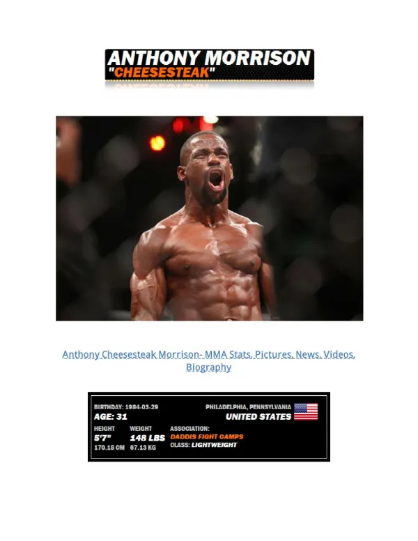Anthony Cheesesteak Morrison- MMA Stats, Pictures, News, Videos, Biography