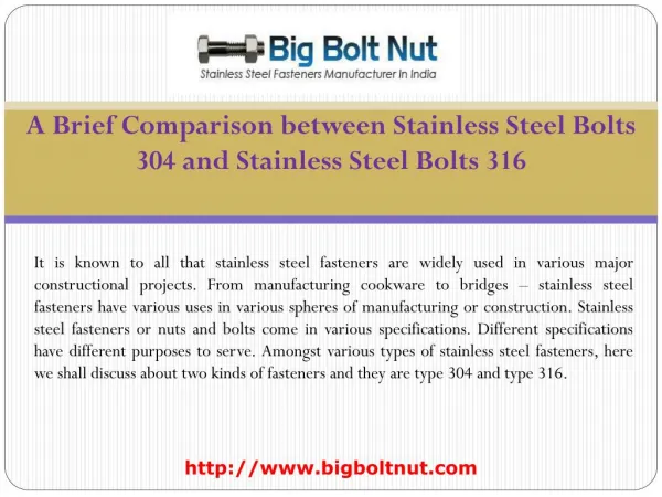 Stainless Steel Bolts 304 and Stainless Steel Bolts 316