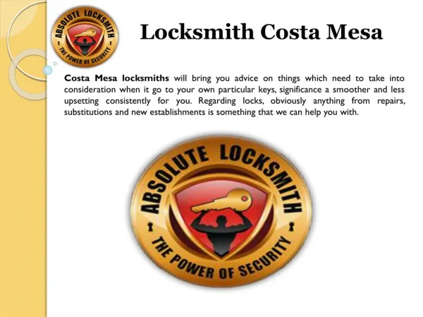 Locksmith Costa Mesa , Orange County California Locksmith