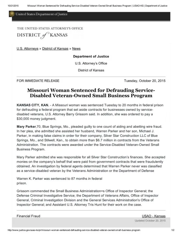 Blog 125 Missouri Woman Sentenced for Defrauding Service-Disabled Veteran-Owned Small Business Program