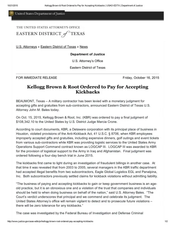 Blog 126 Kellogg Brown & Root Ordered to Pay for Accepting Kickbacks