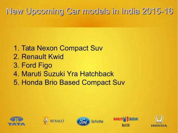 Upcoming Car models in India With Estimated Price