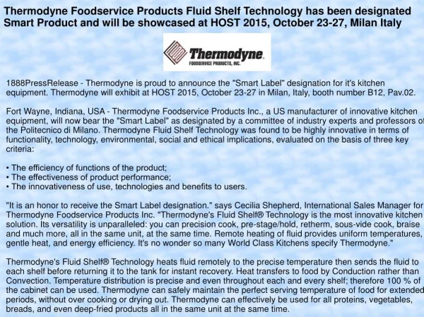 Thermodyne Foodservice Products Fluid Shelf Technology has been designated Smart Product and will be showcased at HOST 2