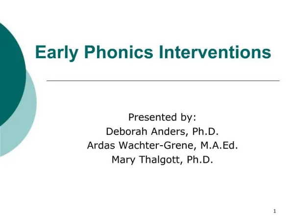 Early Phonics Interventions