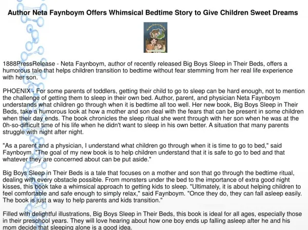 Author Neta Faynboym Offers Whimsical Bedtime Story to Give Children Sweet Dreams