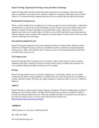Expert Towing- Experienced Towing service provider in Saratoga - slide 1