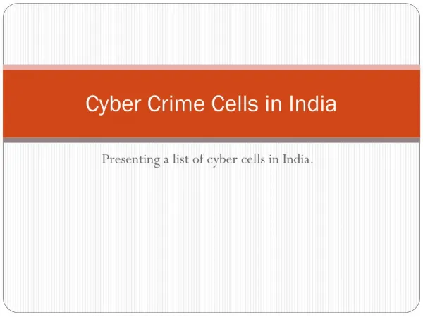 Cyber Crime Cells in India
