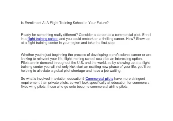 Is Enrollment At A Flight Training School In Your Future?