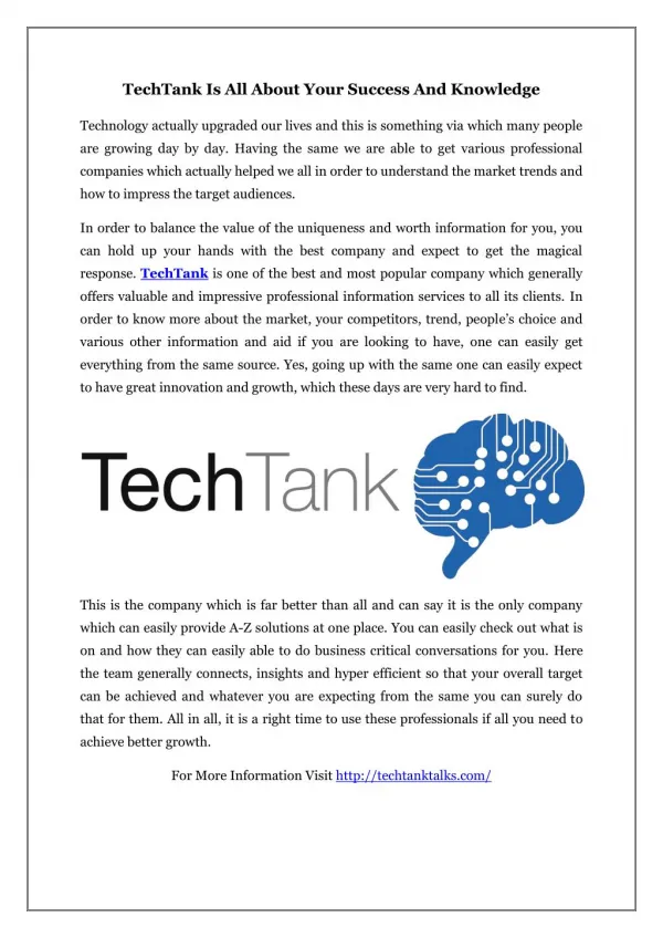 TechTank Is All About Your Success And Knowledge