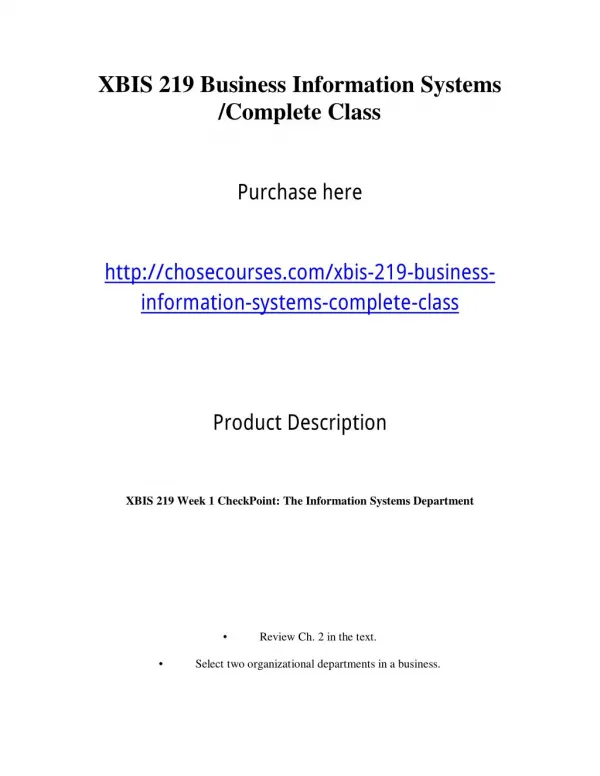 XBIS 219 Business Information Systems