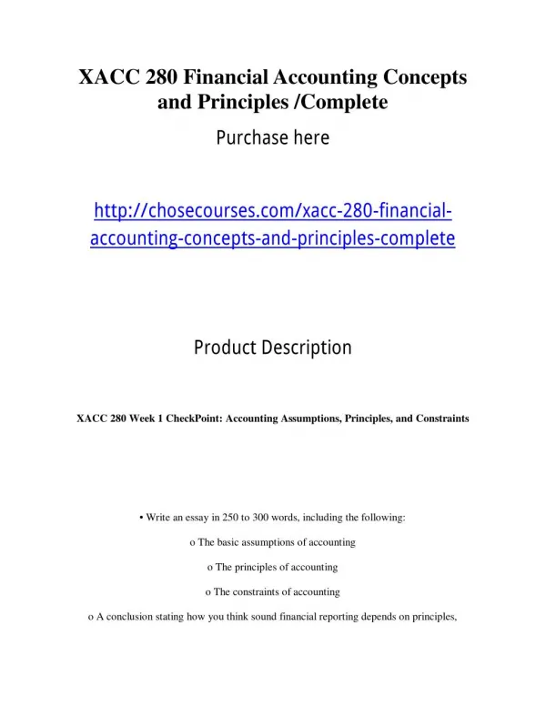 XACC 280 Financial Accounting Concepts and Principles /Complete