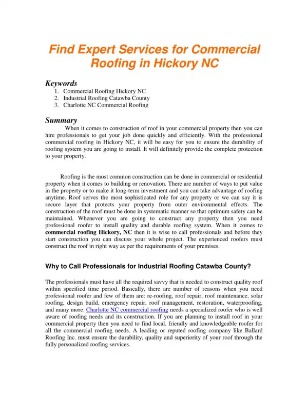 Find Expert Services for Commercial Roofing in Hickory NC