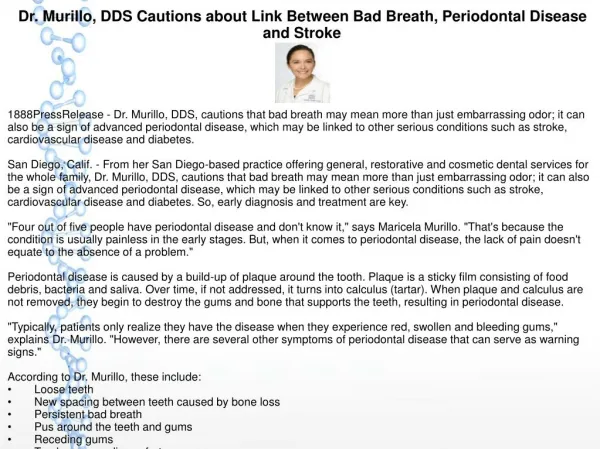 Dr. Murillo, DDS Cautions about Link Between Bad Breath, Periodontal Disease and Stroke
