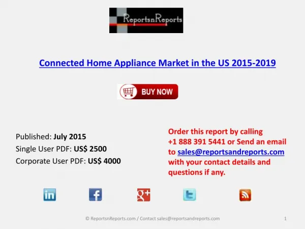 Connected Home Appliance Market in the US 2015-2019
