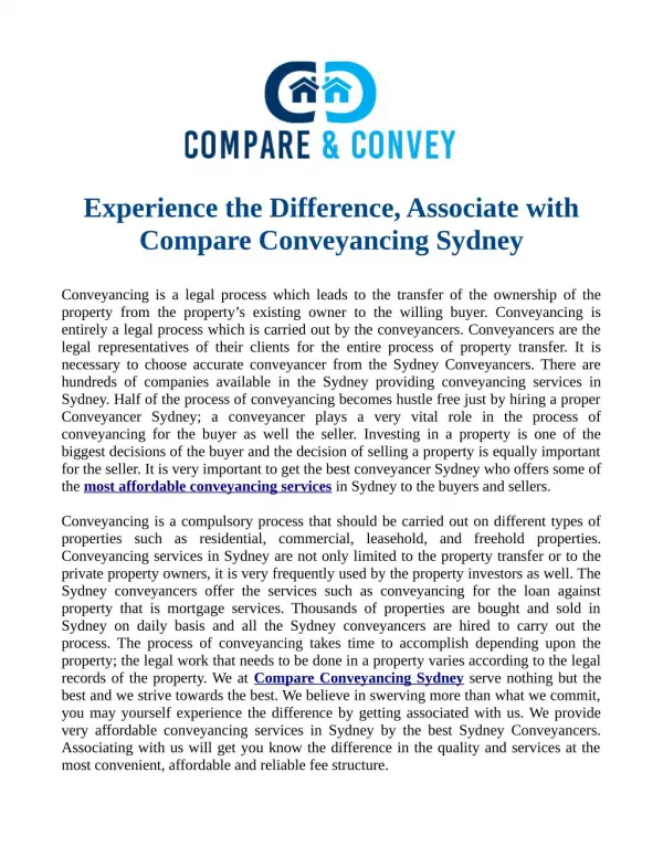 Experience the Difference, Associate with Compare Conveyanci