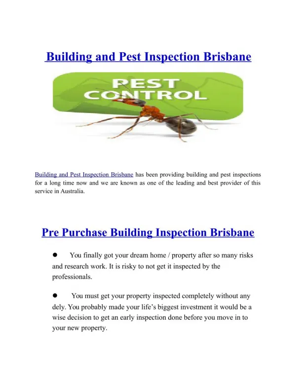 Building and Pest Inspection Brisbane