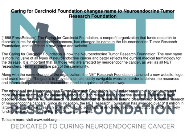 Caring for Carcinoid Foundation changes name to Neuroendocrine Tumor Research Foundation