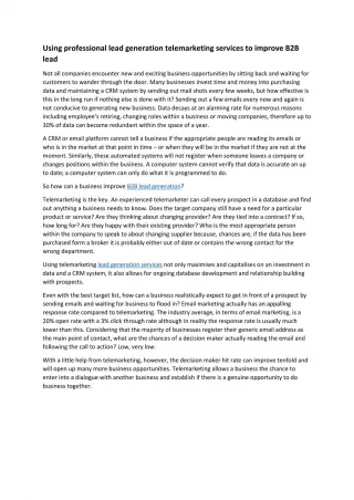 Using professional lead generation telemarketing services to improve B2B lead - slide 1