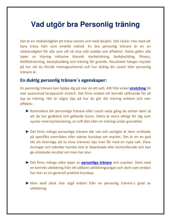 Vad utgör bra Personlig träning | First Class Personal Training