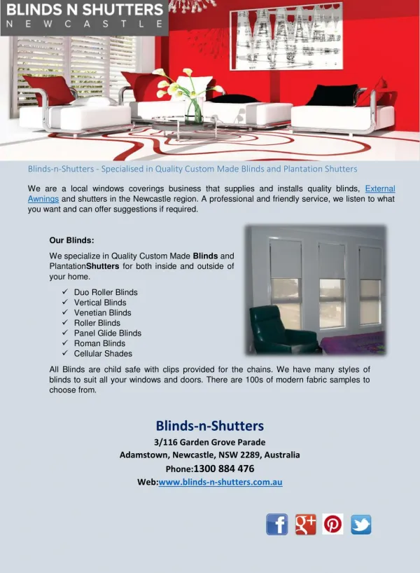 Blinds-n-Shutters - Specialised in Quality Custom Made Blinds and Plantation Shutters