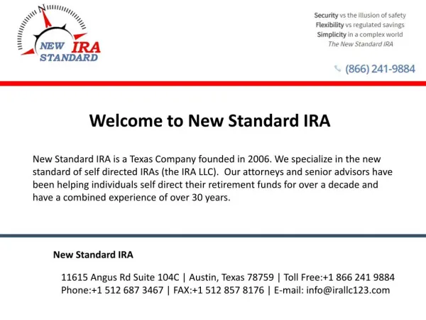 Self directed ira llc new standard ira