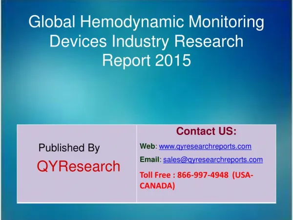 Global Hemodynamic Monitoring Devices Market 2015 Industry Forecasts, Analysis, Applications, Research, Study, Overview,