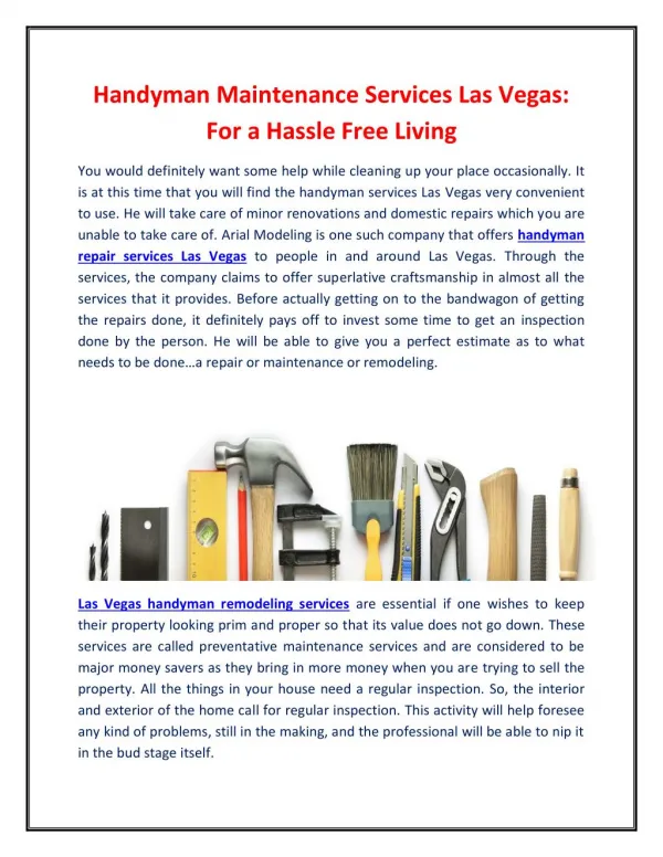 Handyman Maintenance Services Las Vegas: For a Hassle Free Living