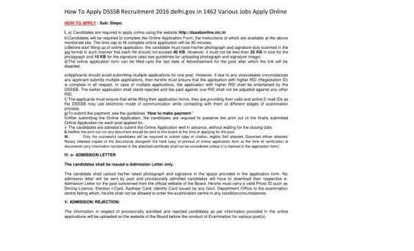 How To Apply DSSSB Recruitment 2016 delhi.gov.in 1462 Various Jobs Apply Online