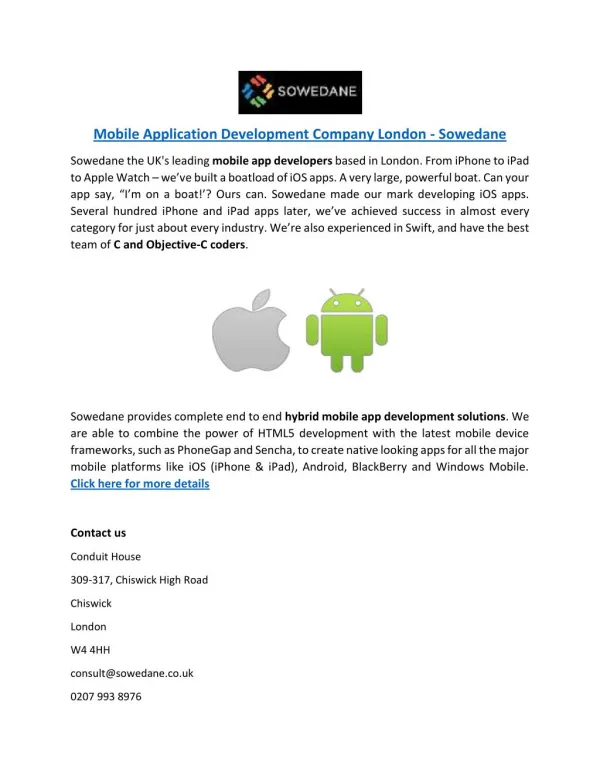 Mobile Application Development Company London - Sowedane