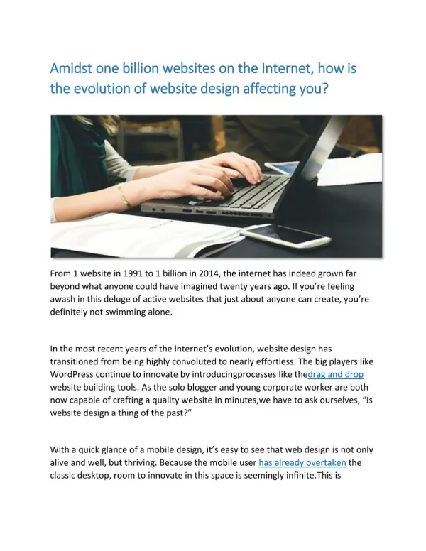Amidst one billion websites on the Internet, how is the evolution of website design affecting you?
