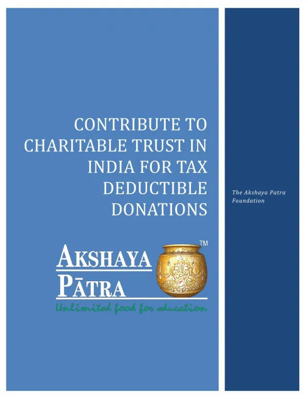 Contribute to Charitable Trust in India for Tax Deductible Donations