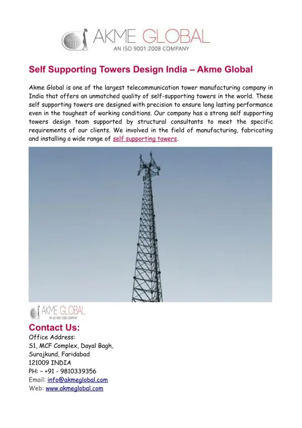 Self Supporting Towers Design India
