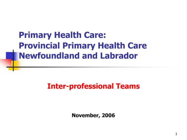 Primary Health Care: Provincial Primary Health Care Newfoundland and Labrador