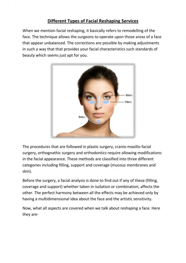 Different Types of Facial Reshaping Services