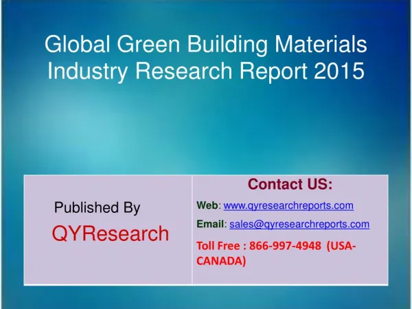 Global Green Building Materials Market 2015 Industry Growth, Trends, Development, Research and Analysis