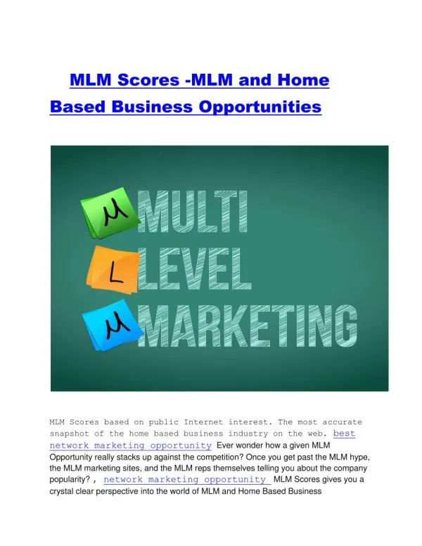 MLM Scores -MLM and Home Based Business Opportunities