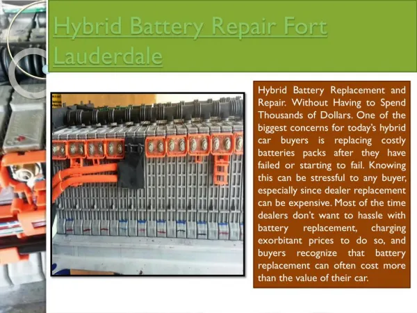Hybrid Battery Replacement Fort Lauderdale
