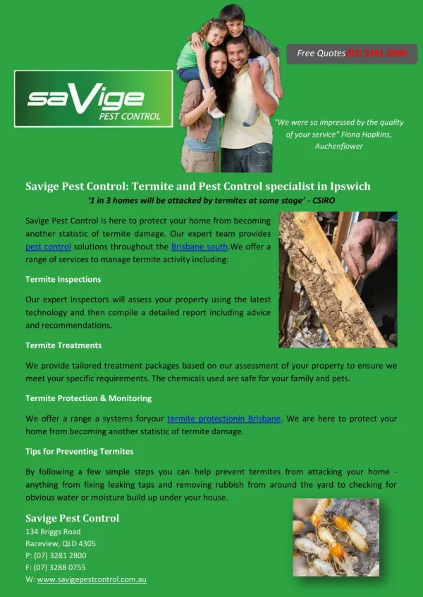 Savige Pest Control: Termite and Pest Control specialist in Ipswich