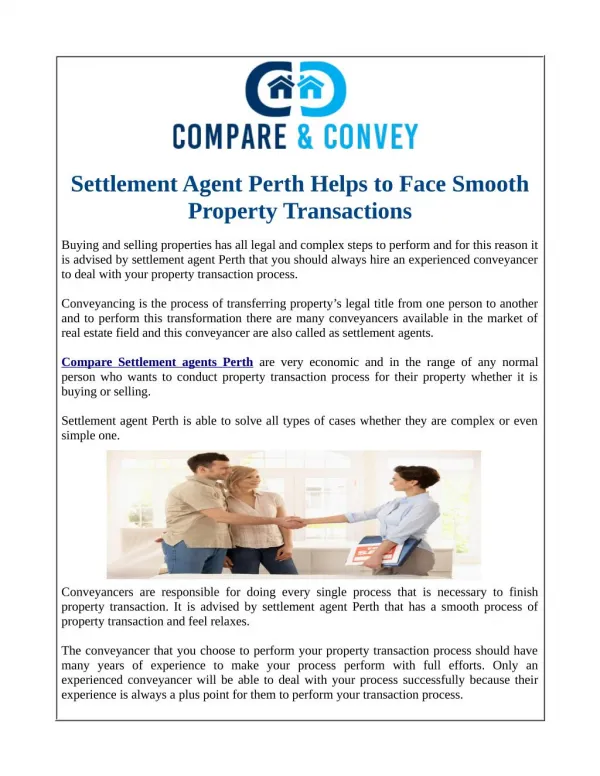 Settlement Agent Perth Helps to Face Smooth Property Transactions