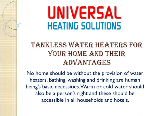 Tankless Water Heaters for your Home and their Advantages