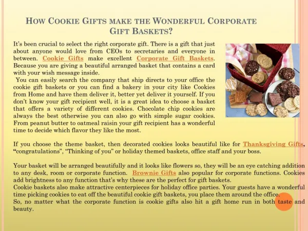 How Cookie Gifts make the Wonderful Corporate Gift Baskets?