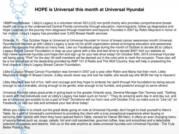 HOPE is Universal this month at Universal Hyundai