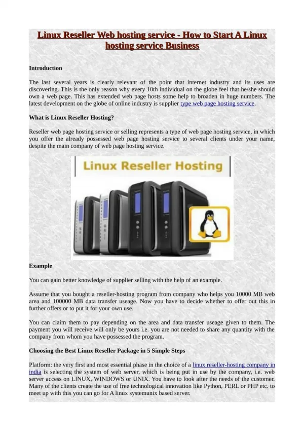 Linux reseller web hosting service how to start a linux hosting service business