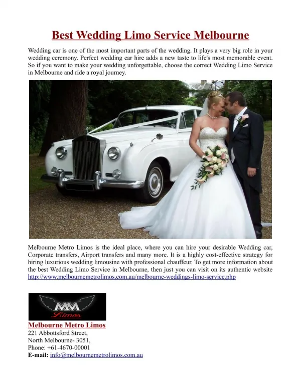 Best Wedding Limo Service in Melbourne