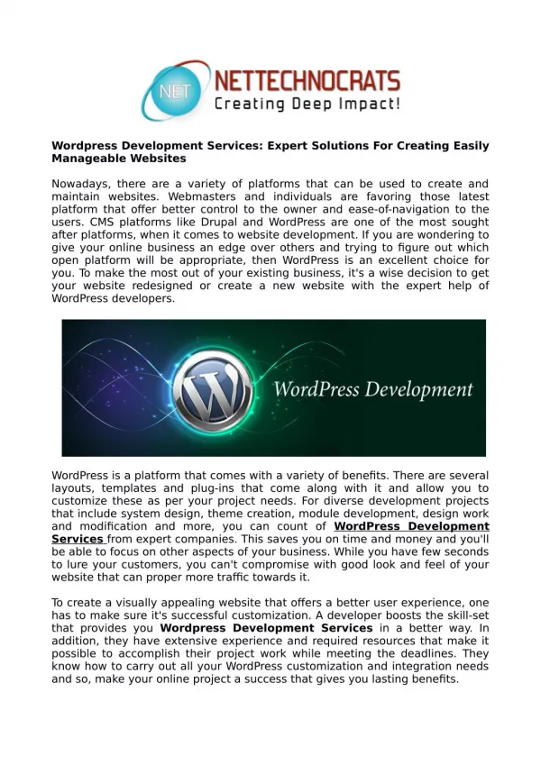 Wordpress Development Services: Expert Solutions For Creating Easily Manageable Websites