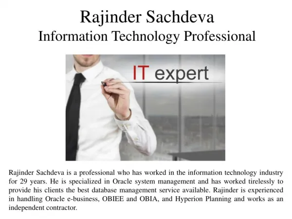 Rajinder Sachdeva - Information Technology Professional