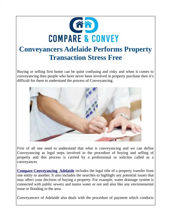 Conveyancers Adelaide Performs Property Transaction Stress Free