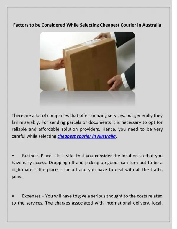 Factors to be Considered While Selecting Cheapest Courier in Australia