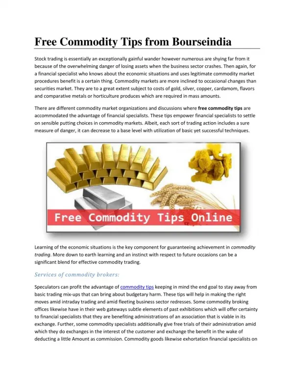Free Commodity Tips for Bourseindia.com