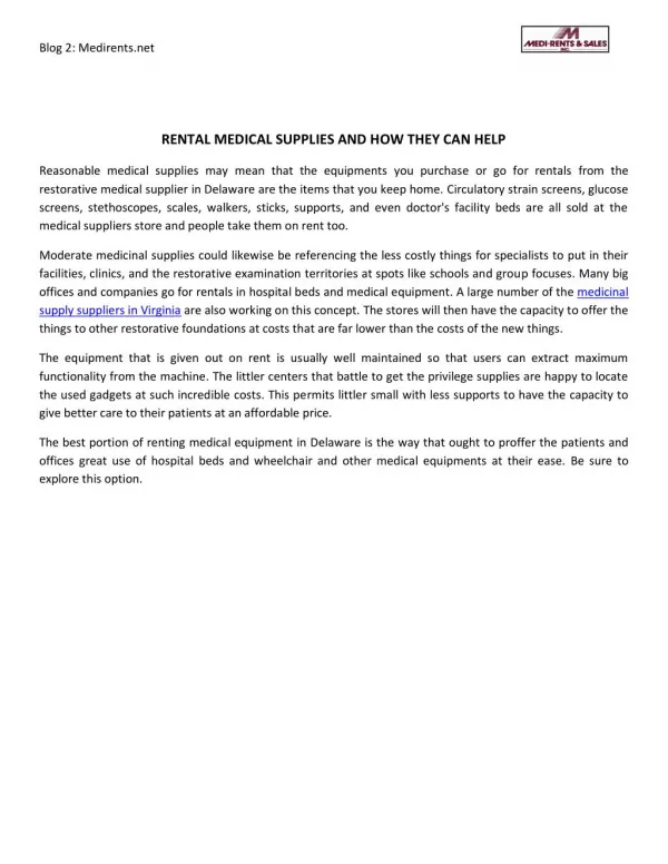 Rental Medical Supplies And How They Can Help